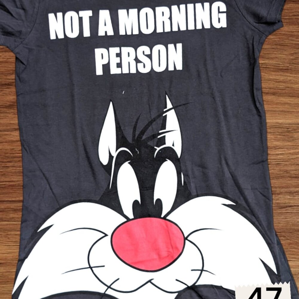 Looney tunes Women graphic Grey Tee Grumpy Vibes Featuring Sylvester the Cat - Picture 3 of 4